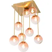 QAZQA Art Deco taklampa guld med rosa glas 9-ljus - Aten