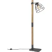 QAZQA Industriell golvlampa mörkgrå med trä - Arthur