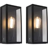 QAZQA Set med 2 utomhusvägglampor svart IP44 med glas - Rotterdam