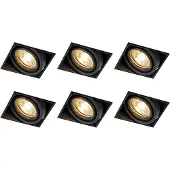 QAZQA Set med 6 infällda spotlights svarta GU10 vridbara utan ram - Oneon