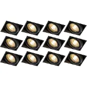 QAZQA Set med 12 infällda spotlights svarta GU10 vridbara trimlösa - Oneon