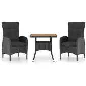 vidaXL Matgrupp för trädgården 3 delar konstrotting och akaciaträ svart