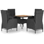 vidaXL Matgrupp för trädgården 5 delar konstrotting och akaciaträ svart