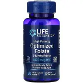 Life Extension , Livsutvidelse, Hög effektivitet Optimerad Folsyra, 8 500 mcg DFE, 30 vegetariana tabletter