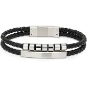 Ace of Spades svart armband med platta läder/stål SSLB-117