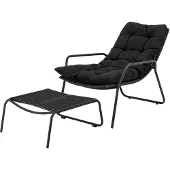 Bloomingville Boel solstol med fotpall, svart, metall