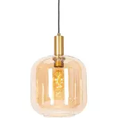 QAZQA Design Hänglampa svart med mässing och bärnstensglas - Zuzanna