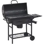 vidaXL Grilltunna med hjul och bord svart stål 115x85x95 cm