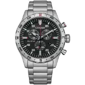 Citizen Eco Drive Serie 100 Meter Vattentät Solcellskvarts Stålarmband 43,5 mm Herrklocka Svart Urtavla AT2520-89E svart