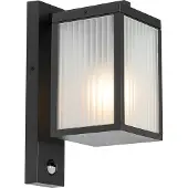QAZQA Utomhusvägglampa svart med ribbat glas och rörelsesensor - Charlois