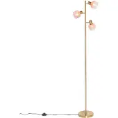 QAZQA Art Deco golvlampa guld med rosa glas 3-ljus - Vidro
