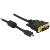 DeLOCK HDMI / DVI Adapterkabel HDMI-Micro-D kontakt, DVI-D 24+1-polig Kontakt 1.00 m Svart 83585 med ferritkärna, skruvbar, guldpläterad kontakt HDMI-kabel