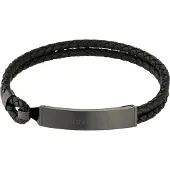 Calvin Klein Metal Logo Plaque Leather Bracelet
