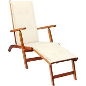 vidaXL Terrasssäng med fotstöd och dyna, massivt akaciaträ
