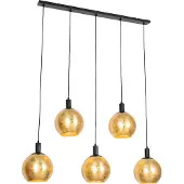 QAZQA Design Hänglampa Svart med Guldglas 5-ljus - Bert