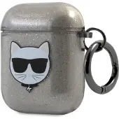 Karl Lagerfeld KLA2UCHGK AirPods 1/2-skydd svart/svart Glitter Choupette