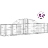 vidaXL Gabion bågformad 3 st 200x30x40/60 cm galvaniserat järn