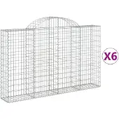vidaXL Gabioner bågformade 6 st 200x30x120/140 cm galvaniserat järn