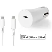 Nedis Billaddare | 20 W | 1.67 / 2.22 / 3.0 A | Antal utgångar: 1 | Port typ: USB-C(tm) | Lightning 8-Pin (Lös) Kabel | 1.00 m | Automatiskt val av Spänning