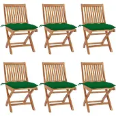vidaXL Hopfällbara trädgårdsstolar med dynor 6 st massiv teak
