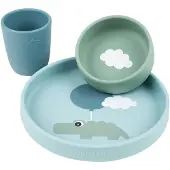 Done by Deer Middagsset - Silikon - 3 Delar - Happy Clouds - Blå - - One Size - Middagsset