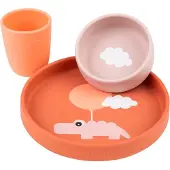 Done by Deer Middagsset - Silikon - 3 Delar - Happy Clouds - Pap - - One Size - Middagsset