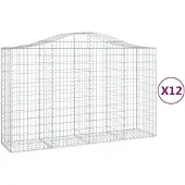 vidaXL Gabioner bågformade 12 st 200x50x120/140 cm galvaniserat järn