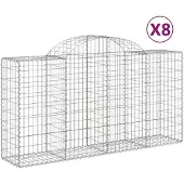 vidaXL Gabioner bågformade 8 st 200x50x100/120 cm galvaniserat järn