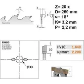 Cmt Sågklinga för trä 279; 250x3,2x30; Z20; 18°