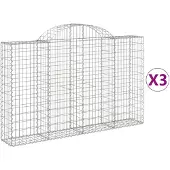 vidaXL Gabioner bågformade 3 st 200x30x120/140 cm galvaniserat järn