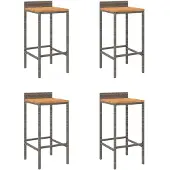 vidaXL Barstolar 4 st grå flätad resin och akaciaträ, stol, köksbarstol, bistrostol, 362605