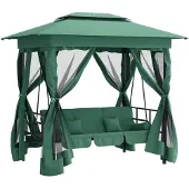 vidaXL Paviljong med hammock grön tyg&stål