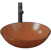 vidaXL Handfat med kran och tryckavlopp brunt härdat glas