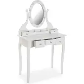Jamon Coiffeuse Classique Mariah - Table de Maquillage en Bois et verre - Blanc - Versa vit