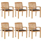 vidaXL Stapelbara trädgårdsstolar med dynor 6 st massiv teak