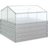 vidaXL Upphöjd odlingslåda med växthus 100x100x85 cm silver