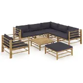 vidaXL Loungegrupp för trädgården med mörkgrå dynor 8 delar bambu