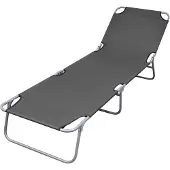 vidaXL Fällbar Chaise Longue med Justerbart Ryggstöd Grå Trädgård Solstol Transat 44293