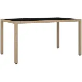 vidaXL Trädgårdsbord med glasskiva beige konstrotting&härdat glas