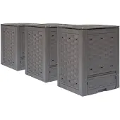 vidaXL Trädgårdskompost 3 st brun 60x60x83 cm 900 L plastrotting