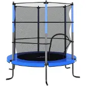 vidaXL Studsmatta Med Säkerhetsnät Rund 140X160 Cm Blå