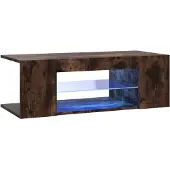 vidaXL Tv-bänk med LED-belysning rökfärgad ek 90x39x30 cm
