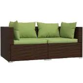 vidaXL Soffa 2-sits med dynor konstrotting brun