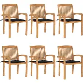 vidaXL Stapelbara trädgårdsstolar med dynor 6 st massiv teak