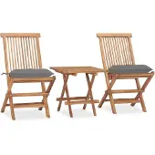 vidaXL Hopfällbar matgrupp med dyna för trädgården 3 delar massiv teak