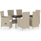 vidaXL Matgrupp för trädgården med dynor 7 delar beige