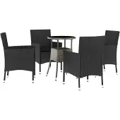 vidaXL Caféset med dynor 5 delar konstrotting svart