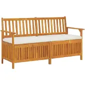 vidaXL förvaringsbänk med kudde 148 cm massivt akaciaträ 316737
