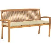 vidaXL Stapelbar trädgårdsbänk med dyna 159 cm massiv teak