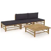 vidaXL Loungegrupp för trädgården med mörkgrå dynor 4 delar bambu